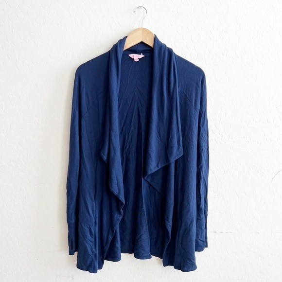 Lilly Pulitzer Luxletic Elyssa Wrap Sweater Long Sleeve Navy Cardigan - Picture 2 of 8